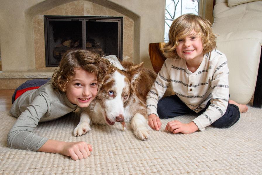Two boys with a dog